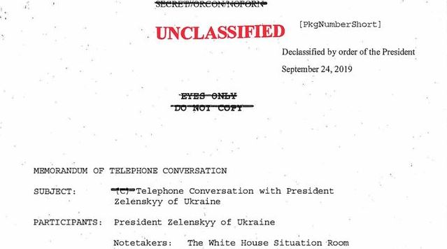 Transcript of the phone call on July 25 between Trump and the Ukrainian president